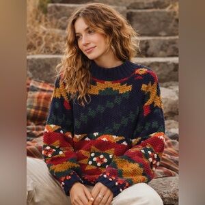 Vintage 1991 Claudia D Donna Popcorn Sweater Geometric Knit M